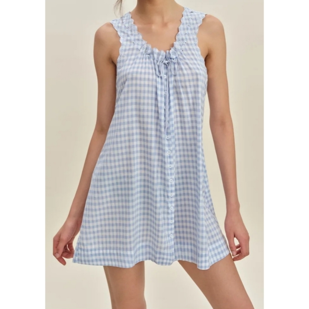 Reformation Holly Sleep Dress in Crystal Check XS